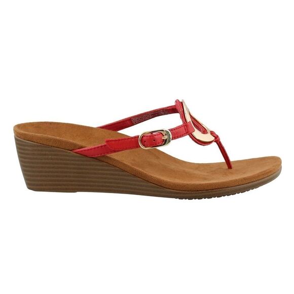 Vionic Red Leather Strappy Thong Wedge Sandals Sz 8 - Picture 1 of 7